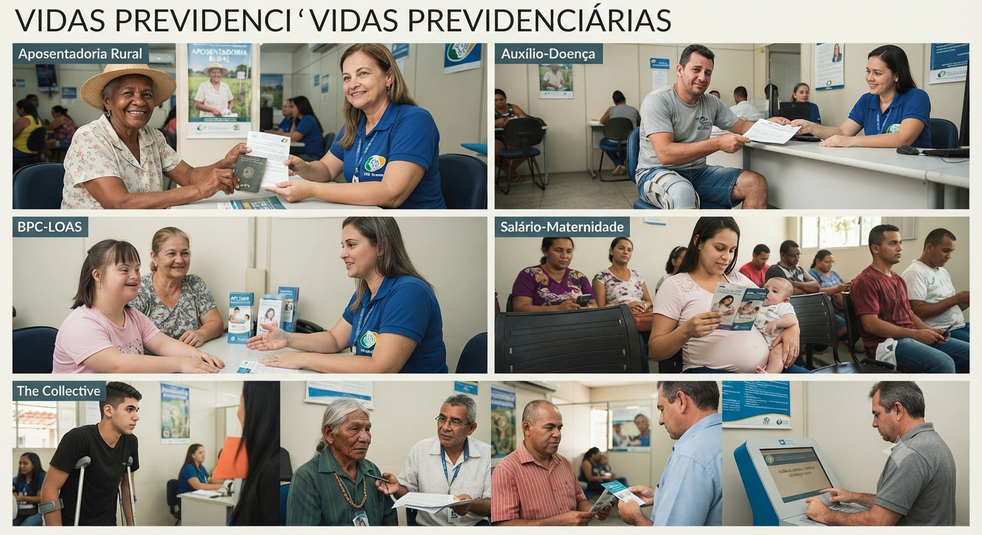 Pessoas em diferentes situações relacionadas a benefícios previdenciários